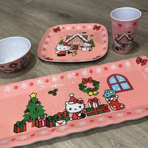 Hello Kitty Santa Christmas Holiday Melamine Dining Dinner Set Plate Bowl Cup